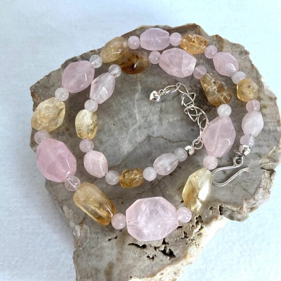Jay King DTR Sterling Silver 925 Rose Quartz & Citrine Beaded Necklace 18"-21" - Picture 7 of 16